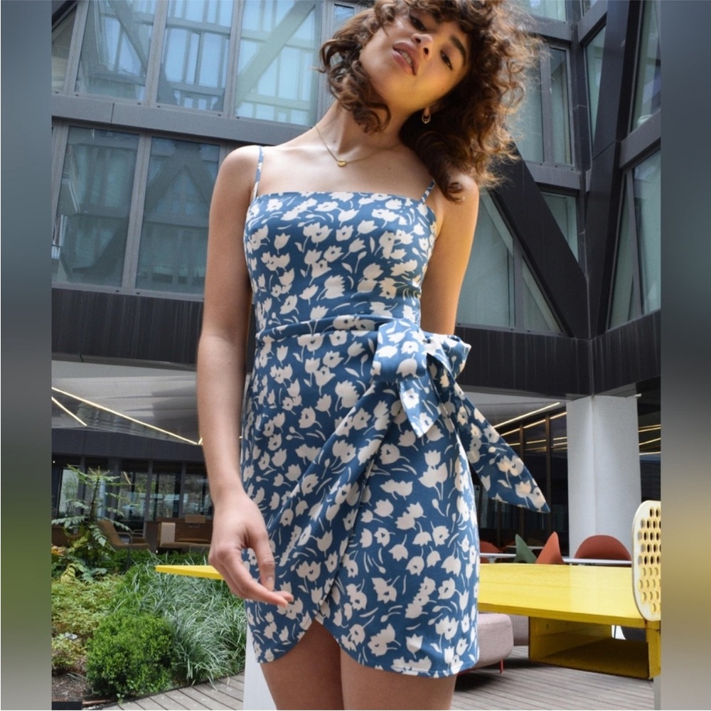Reformation Canal Wrap Mini Dress in Tuli Blue - 6